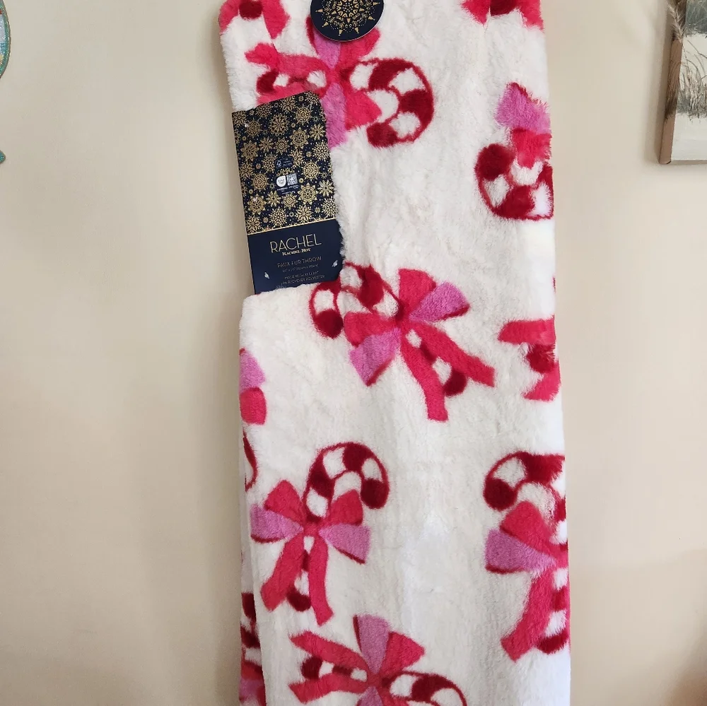 Rachel Roy Christmas blanket faux fur candy cane nwt